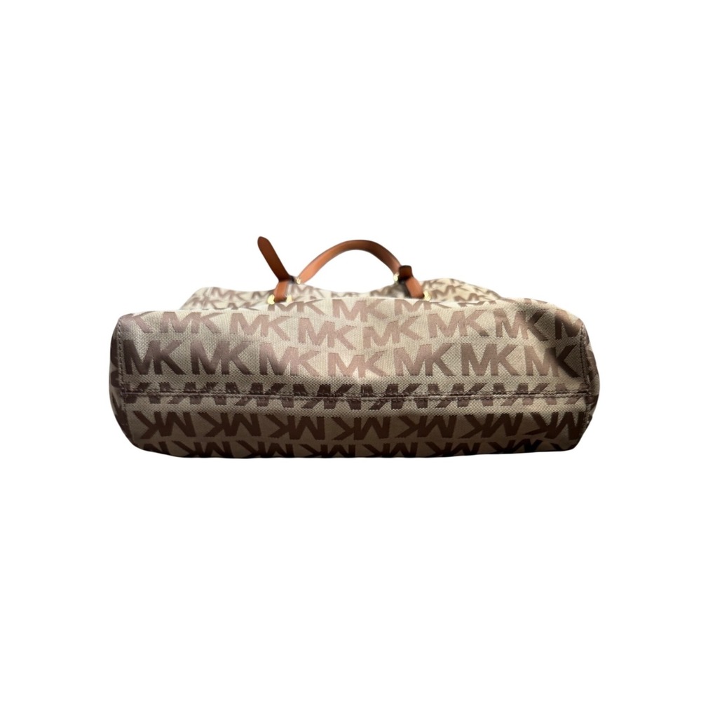 Michael Kors Tote Bag Womens Large Beige Brown MK Monogram Jacquard Canvas Work - Picture 4 of 8